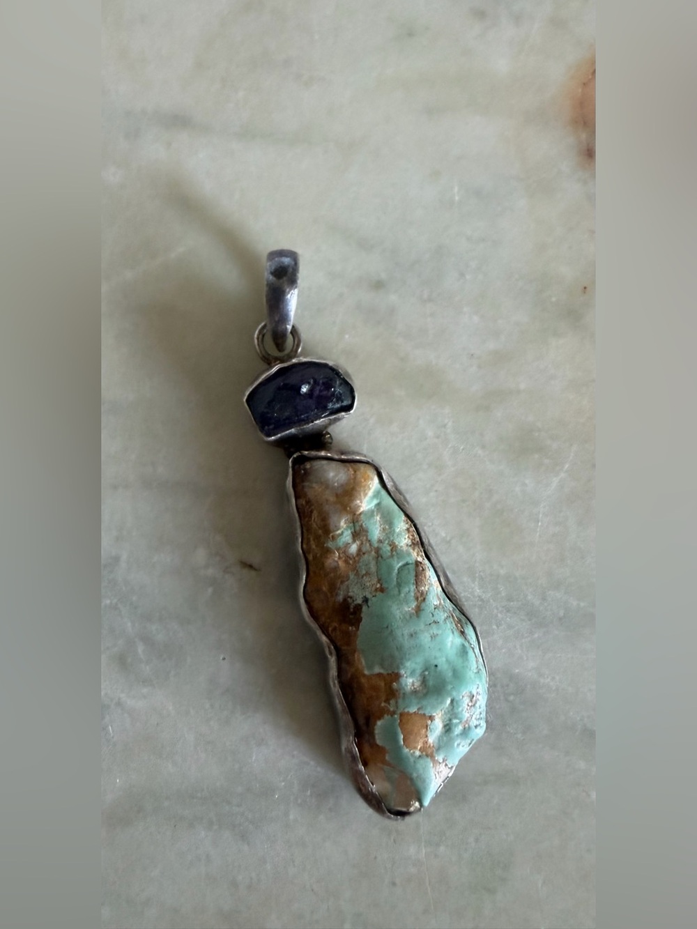 Native American Sterling Silver Turquoise Amethyst Sterling Silver Pendant 7.76g